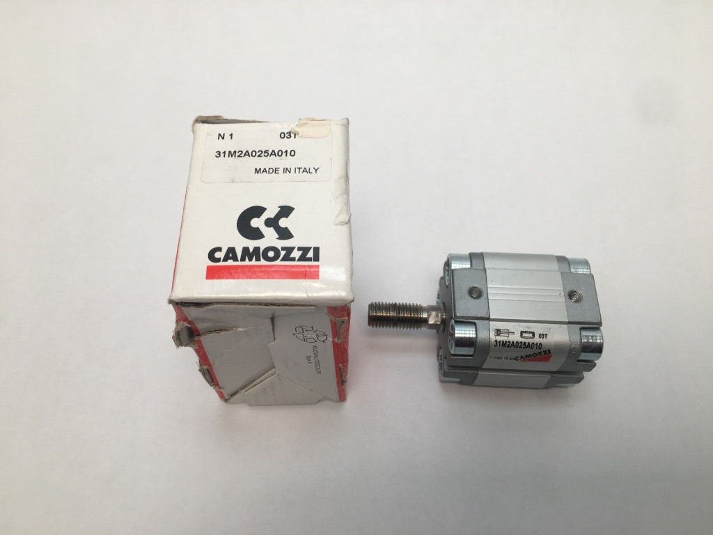 Compact Pneumatic Cylinder - Double-Acting, 25 mm Bore, 10 mm Stroke, M10x1.25 Male Rod, M5 Ports