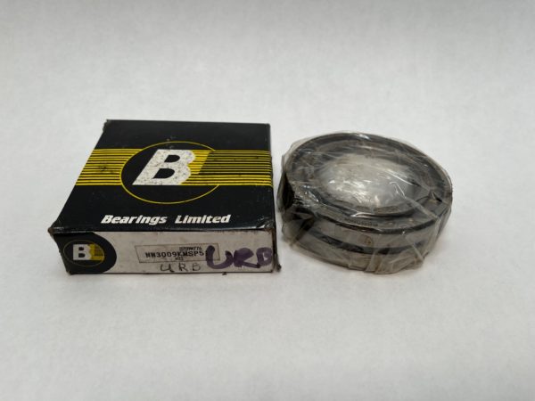 URB NN3009KMSP51 double row cylindrical roller bearing, shrink-wrapped, beside its Bearings Limited box