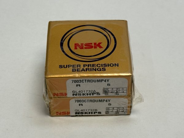 NSK Super Precision Bearings box labeled 7003CTRDUMP4Y, matched pair packaging