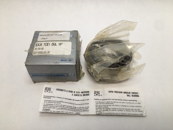 SNFA EX35-7CE1DUL bearing duplex set in original box, wrapped in plastic, with instruction sheet