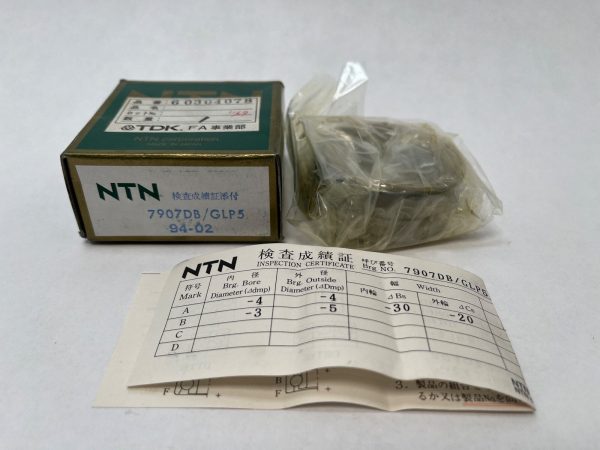 NTN 7907DB/GLP5 angular contact bearing pair, plastic-wrapped, with box and inspection certificate