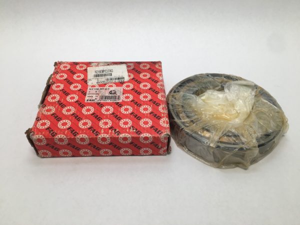 FAG N215EM1C3 cylindrical roller bearing in shrink wrap next to its red FAG packaging box