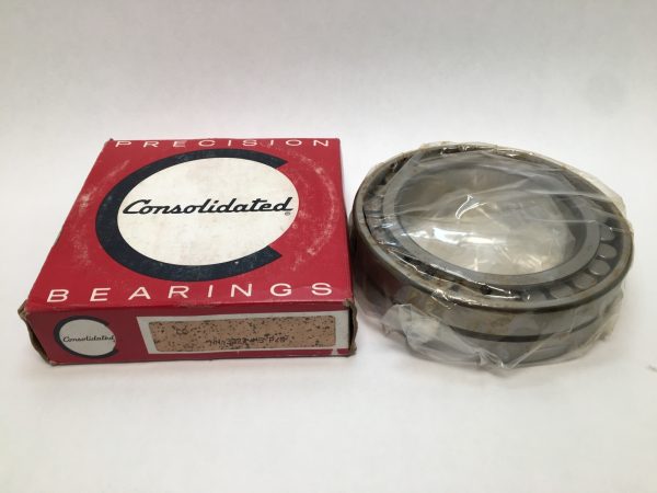 Double row cylindrical roller bearing in plastic wrap beside its Consolidated Precision Bearings box