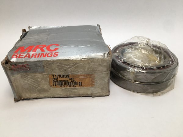 MRC 117KRDS angular contact ball bearings, matched set, shown beside original labeled box