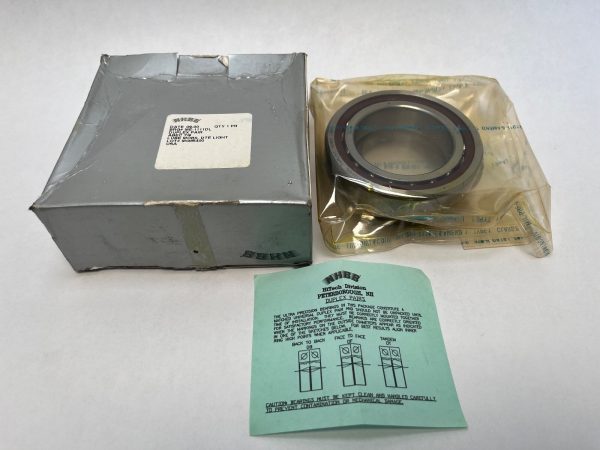 NHBB ME-1111DL angular contact ball bearing in plastic wrap beside its labeled box and duplex pairs instruction sheet