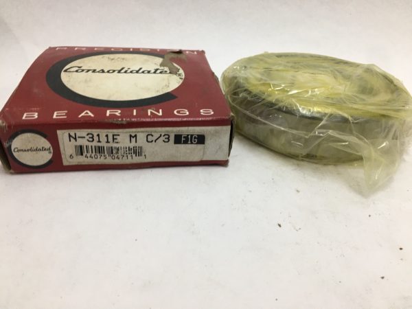 FAG N311EM1C3 cylindrical roller bearing wrapped in plastic beside its Consolidated Bearings box