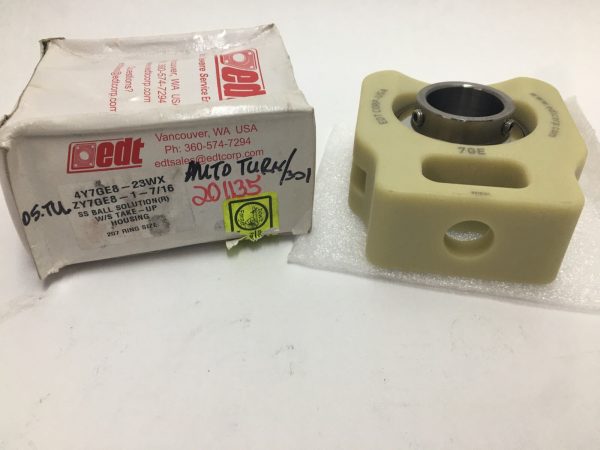 EDT 4Y7GE8-23WX take-up bearing unit with thermoplastic housing beside its original labeled box