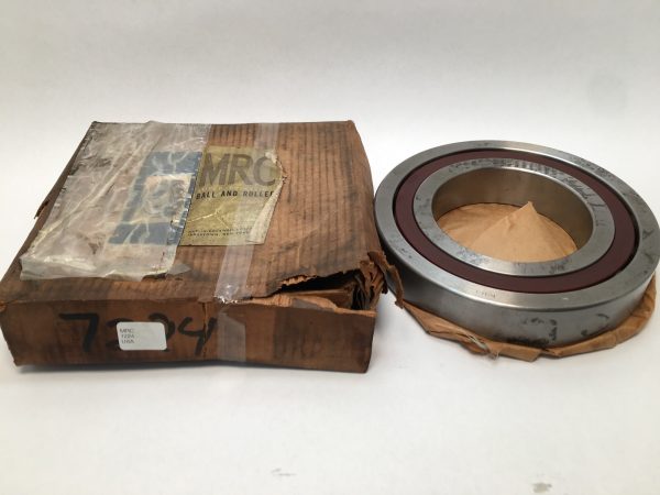 MRC 7224 angular contact ball bearing, 120x215x40mm, next to its original worn cardboard box