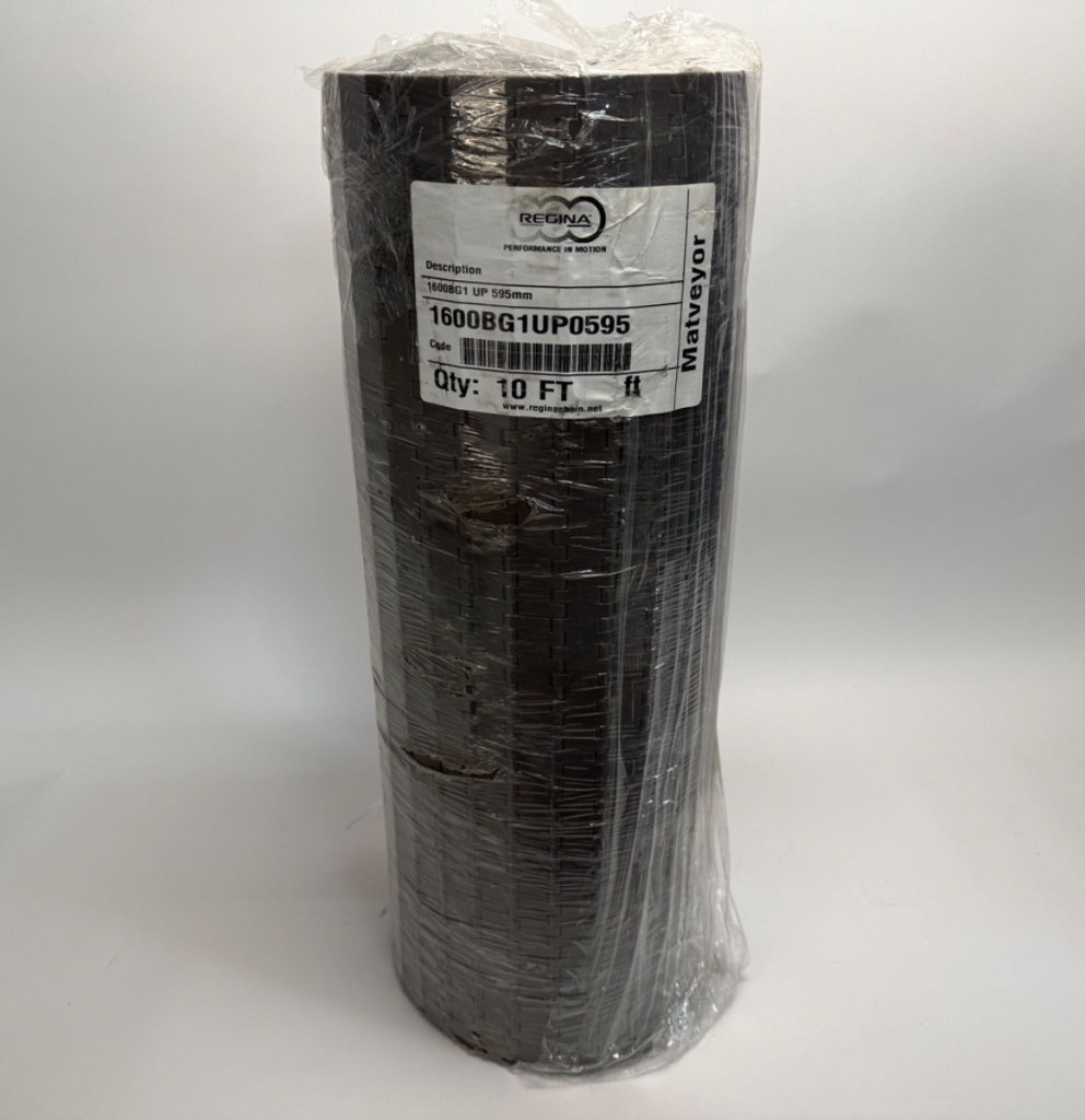 Solid-Top Modular Plastic Conveyor Belt, 1 in Pitch, 595 mm (23.43 in) Nominal Width, 10 ft Length, G1 Underside Guide