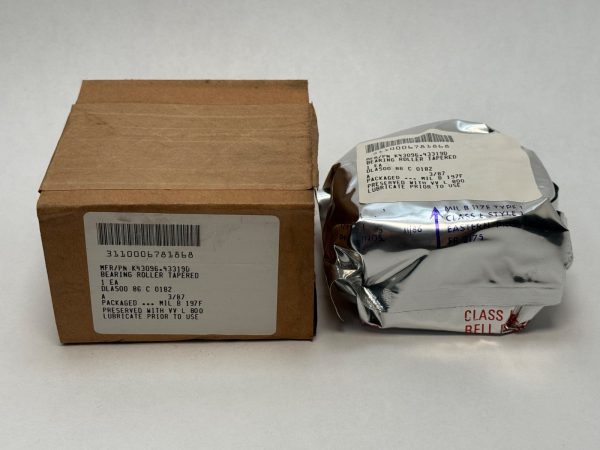 FAG K43096/43319D tapered roller bearing in foil wrap next to its labeled cardboard shipping box