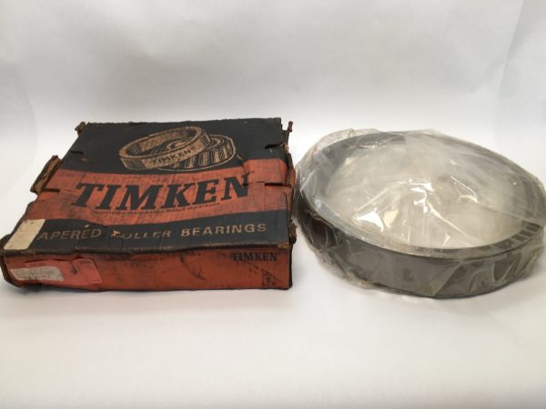 Timken 541162 tapered roller bearing cup, shrink-wrapped, next to its original Timken box