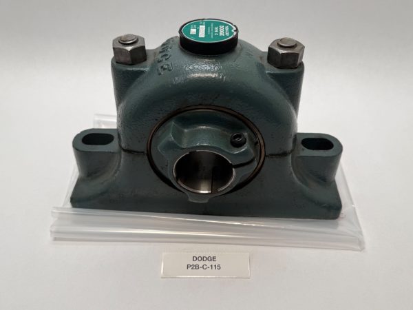 Dodge P2B-C-115 split cast iron pillow block bearing with two-bolt base and clamp collar