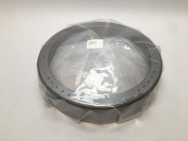 Timken 95925-3 tapered roller bearing cup wrapped in plastic, showing Timken label on the steel ring