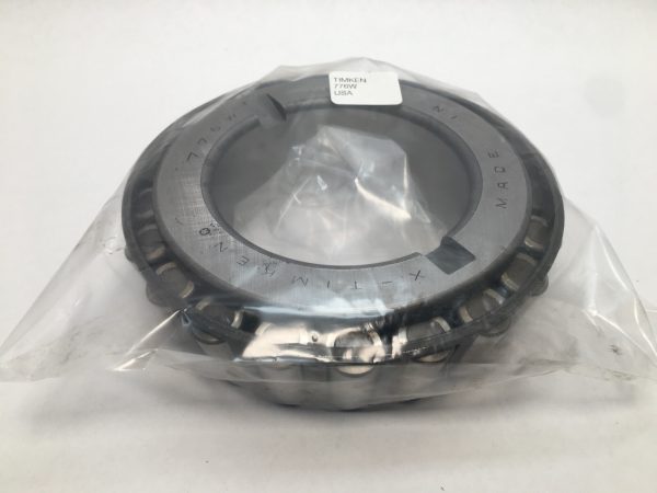 Timken 776W tapered roller bearing cone in plastic packaging, marked Timken 776W, Made in USA
