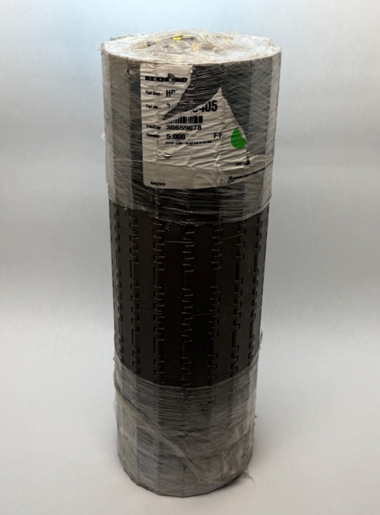 Rolled Rexnord HP770518 MatTop conveyor chain, 18 in wide, shrink-wrapped with manufacturer label