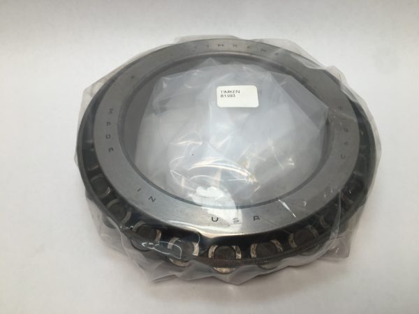Timken 81593 tapered roller bearing single cone, wrapped in plastic with a label marked Timken 81593