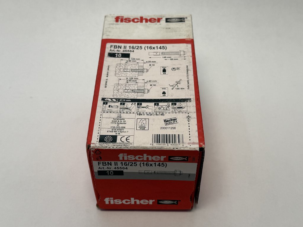 Fischer FBN II 16/25 Bolt Anchor M16 16x145 mm Zinc Plated 45564 Box Of 10