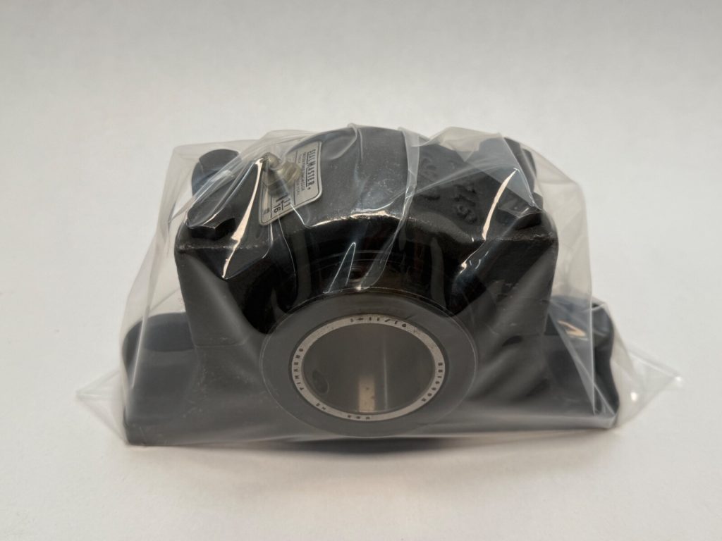 2-bolt pillow block bearing unit with 1-11/16" bore, sealed in plastic packaging