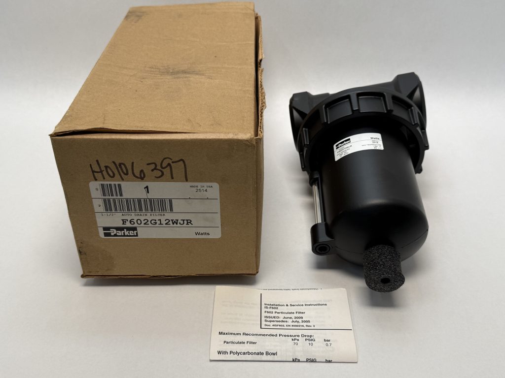 Parker F602G12WJR Auto Drain Air Filter 1-1/2 BSPP 40 Micron Metal Bowl Watts